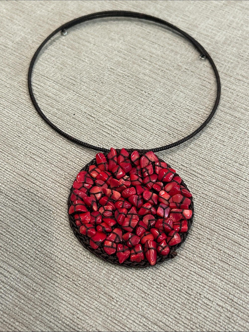 Handcrafted Red coral Pendant Necklace - Unbranded